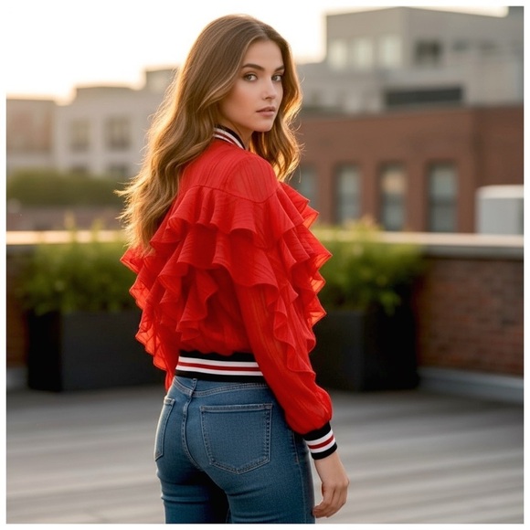 Casting Women’s Ruffled Jacket. Red, White, Blue, Silver. Size M-L - Picture 6 of 12